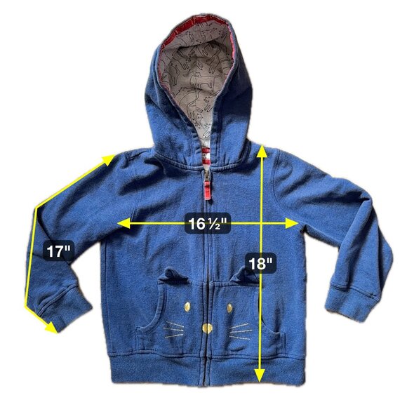 Mini Boden Kids' Cat Hoodie Size 8-9Y Blue Full Zip Hooded - Picture 10 of 10